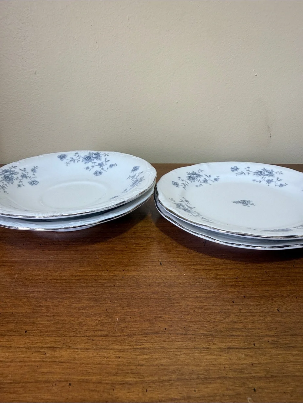 White Porcelain Plates with Blue Floral Border - Set of 4  Bavaria Germany